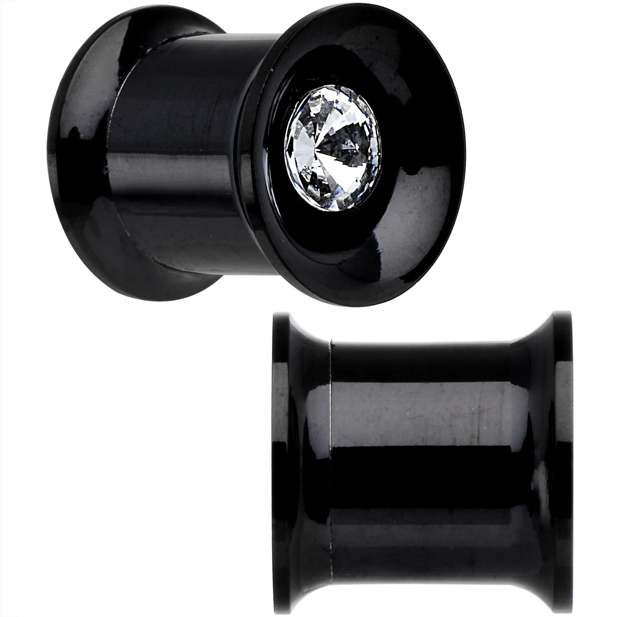 0 Gauge Clear CZ Gem Black IP Screw Fit Tunnel Plug Set