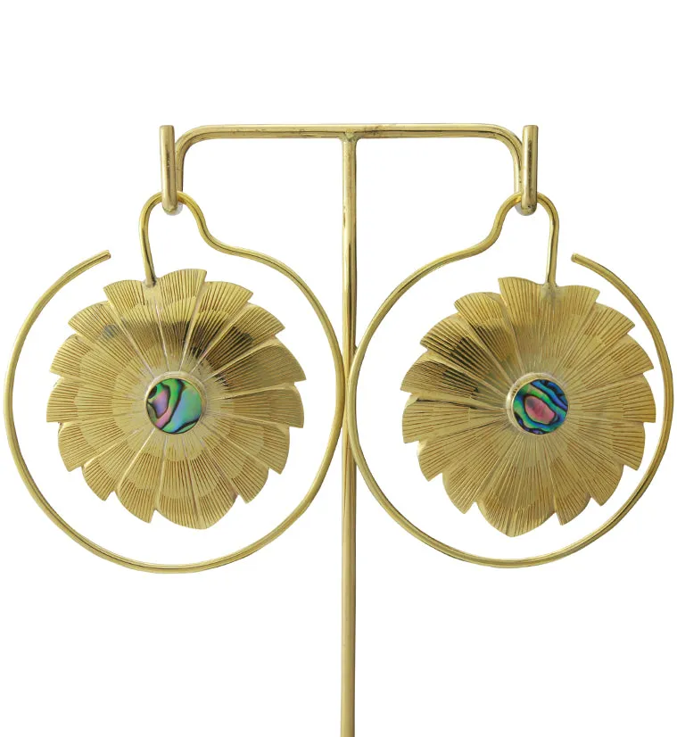 12G Abalone Blossom Brass Earrings