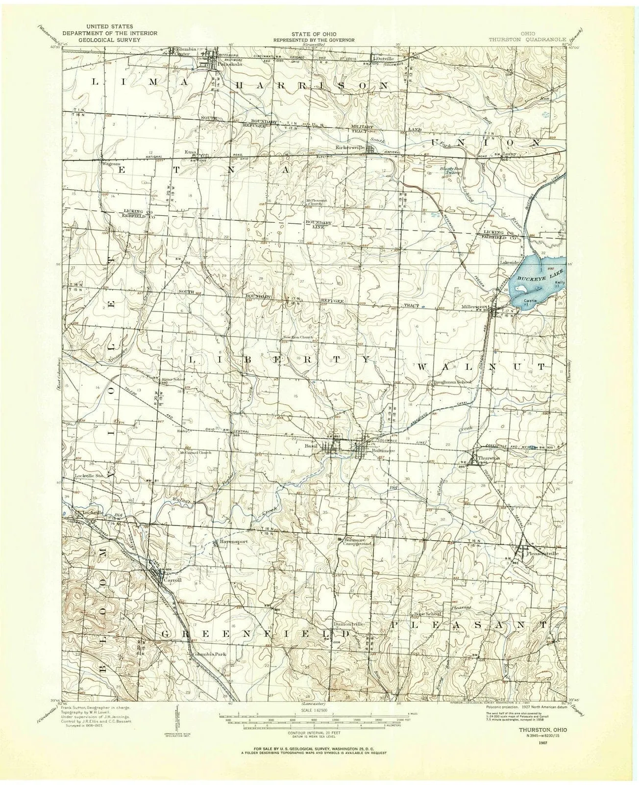 1907 Thurston, OH - Ohio - USGS Topographic Map