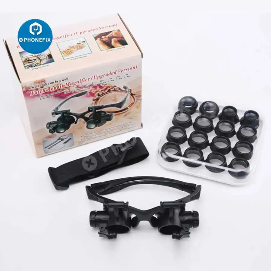 2.5X-25X Multi-Power Double LED Magnifier Eye Glasses For Watch Repair