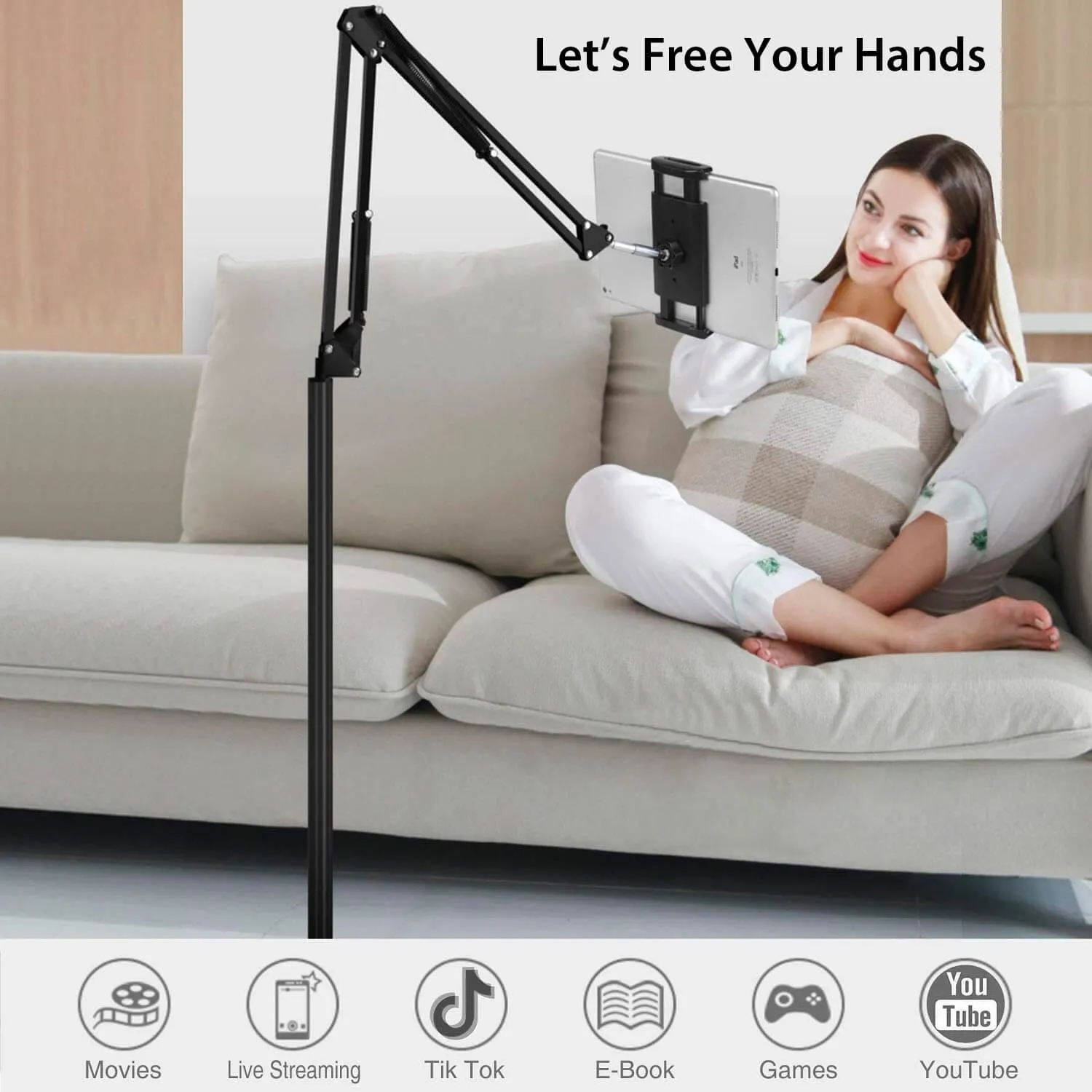 Adjustable Floor Stand With Phone & Tablet Holder