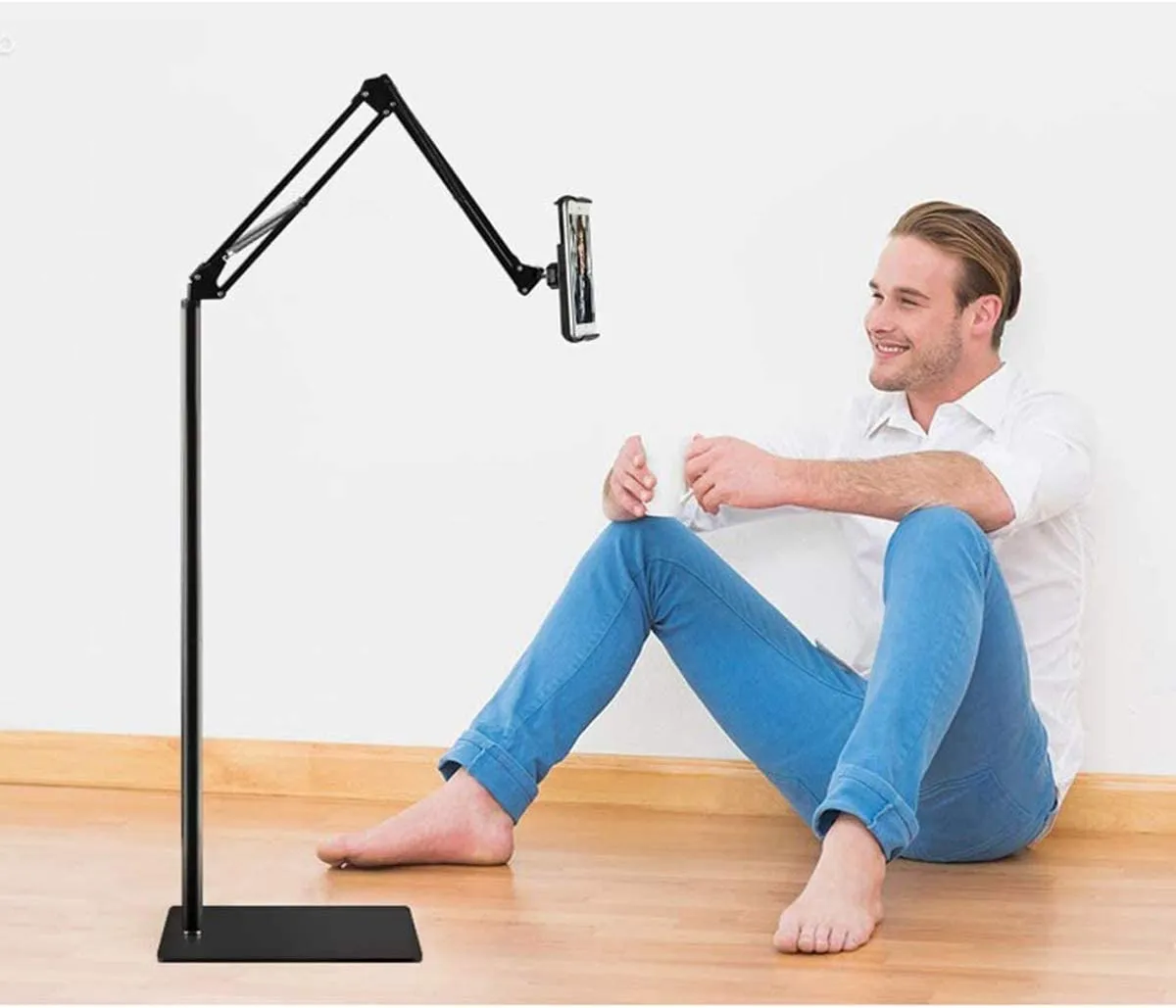 Adjustable Floor Stand With Phone & Tablet Holder