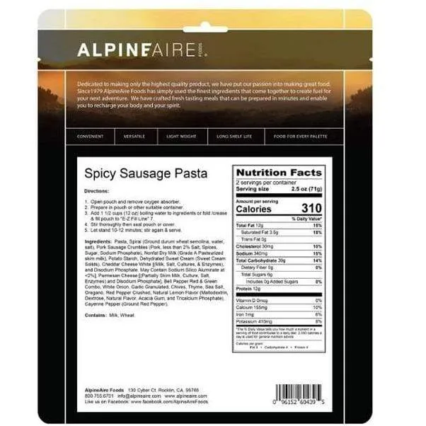 AlpineAire Spicy Sausage Pasta Ready Meal