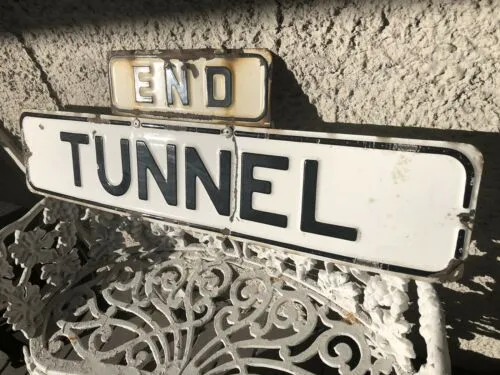 Antique Authentic End Tunnel San Francisco California Embossed Metal Road Sign