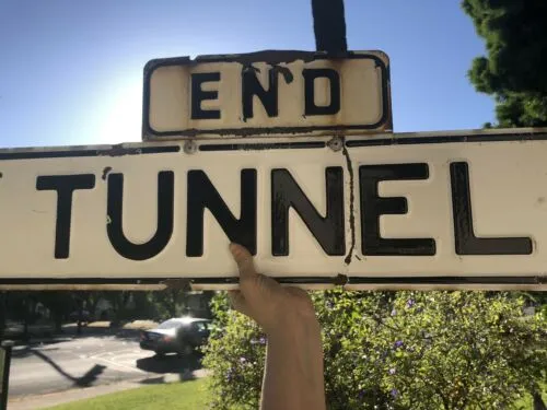 Antique Authentic End Tunnel San Francisco California Embossed Metal Road Sign