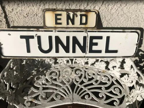 Antique Authentic End Tunnel San Francisco California Embossed Metal Road Sign