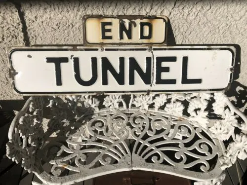 Antique Authentic End Tunnel San Francisco California Embossed Metal Road Sign