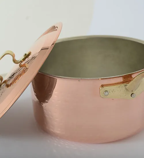 COPPER MEDIUM DEPTH SAUCEPOT ONE HANDLE WITH LID