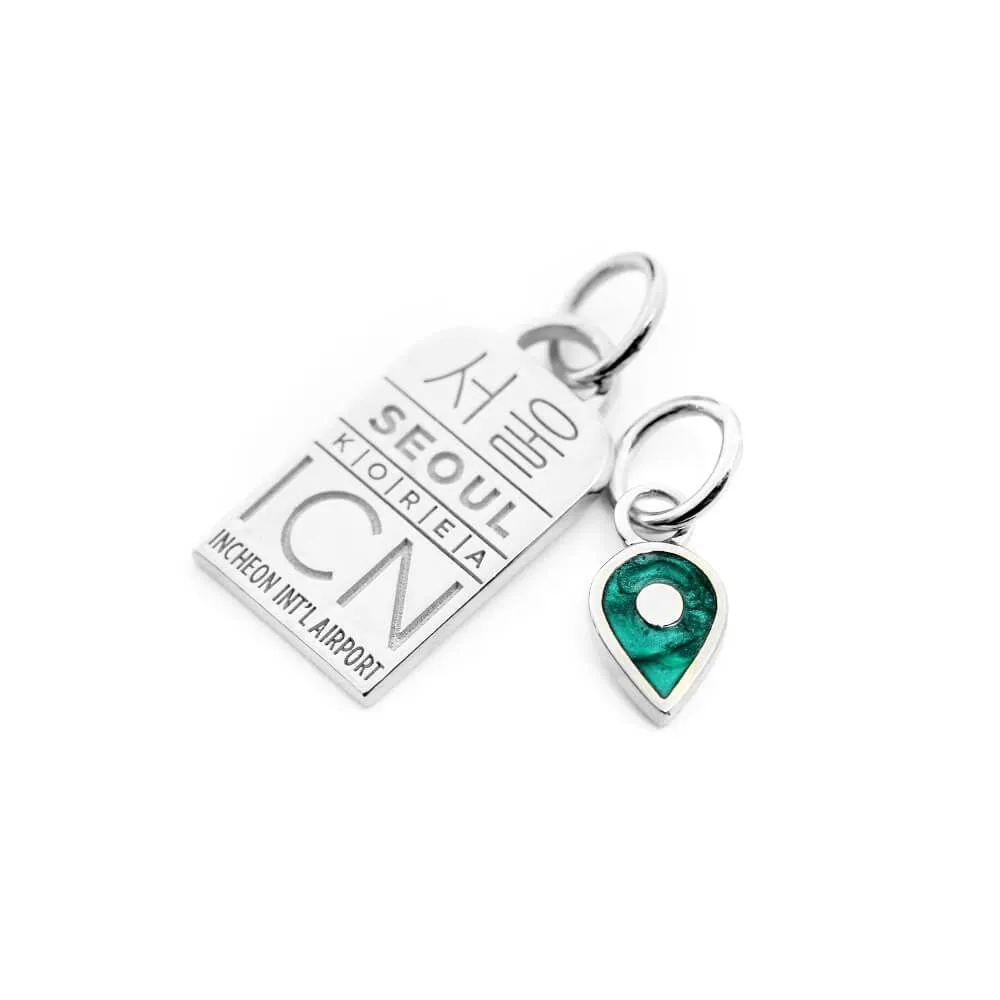 December Map Pin Charm Turquoise Enamel, Silver