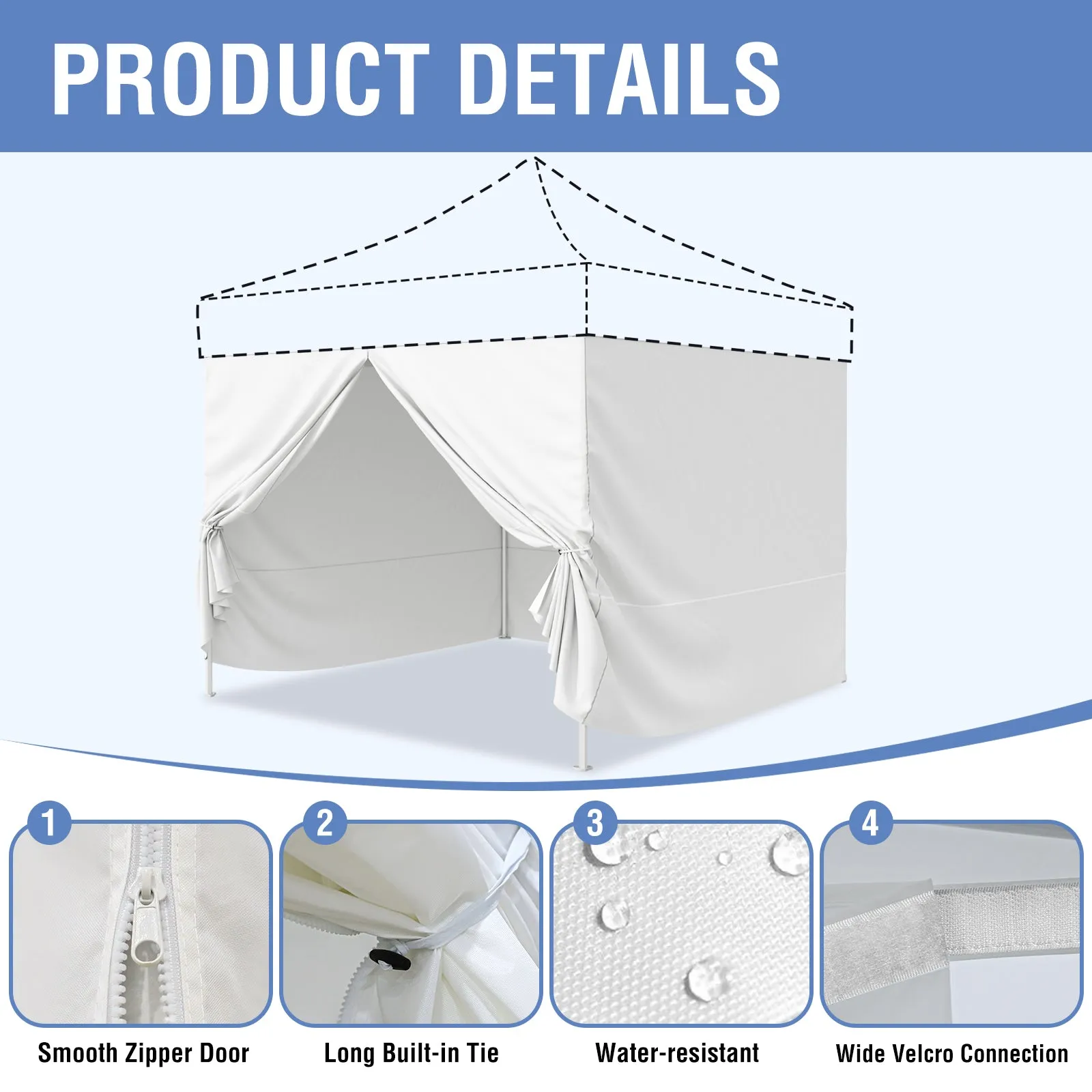 EAGLE PEAK 4-Piece Sunwall/Sidewalls for 10x10 ft Heavy-duty Custom Canopy Only,  Includes 3 Sidewalls and 1 Entry Wall, Pack of 4, White