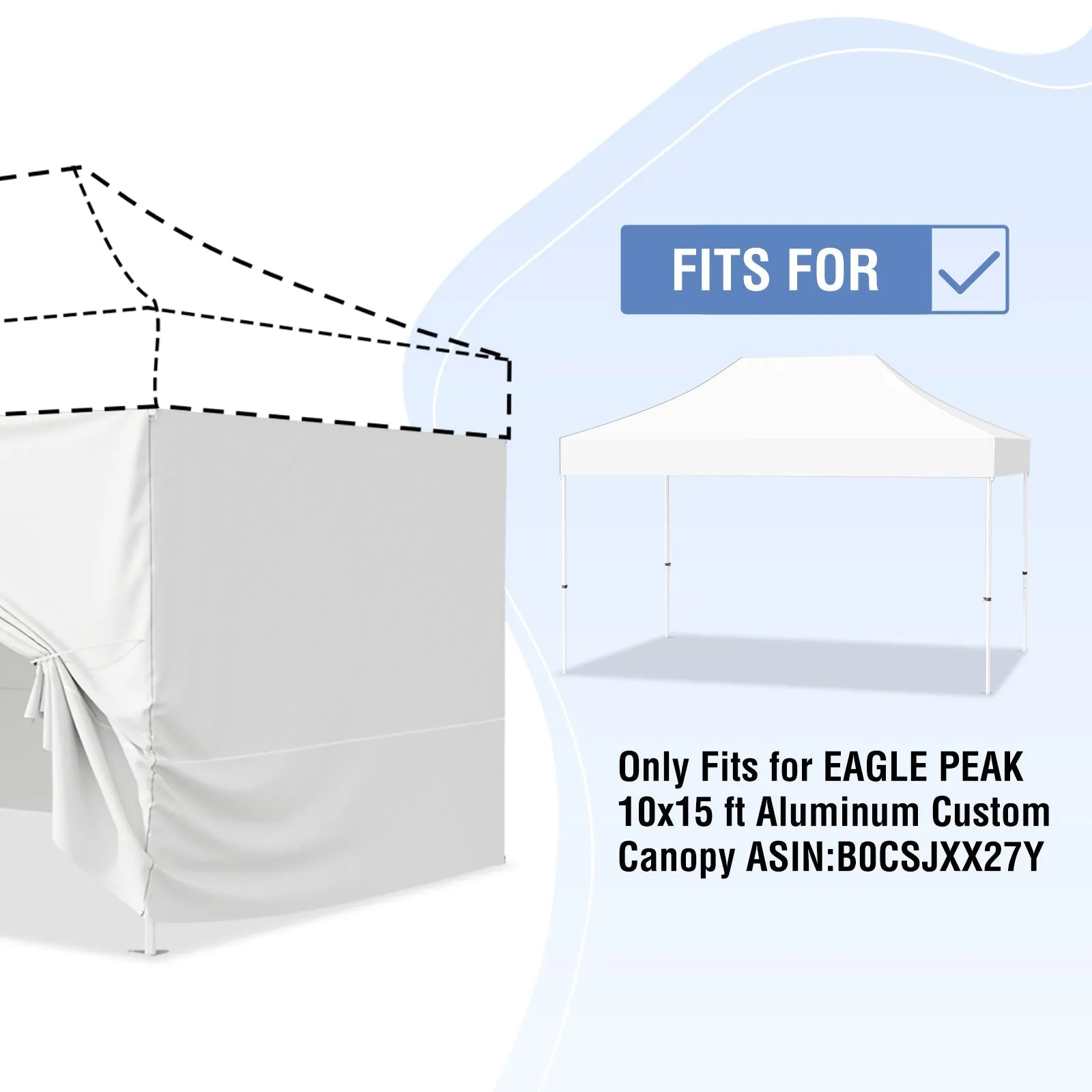 EAGLE PEAK 4-Piece Sunwall/Sidewalls for 10x15 ft Aluminum Custom Canopy Only,  Includes 3 Sidewalls and 1 Entry Wall, Pack of 4, White