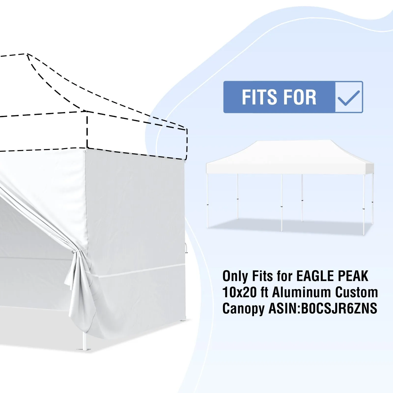 EAGLE PEAK 4-Piece Sunwall/Sidewalls for 10x20 ft Aluminum Custom Canopy Only,  Includes 3 Sidewalls and 1 Entry Wall, Pack of 4, White