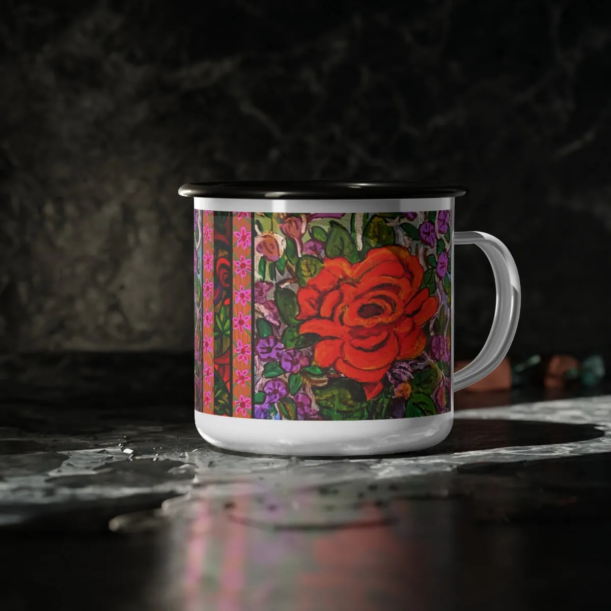 Enamel Camp Cup "Rose in Bloom"