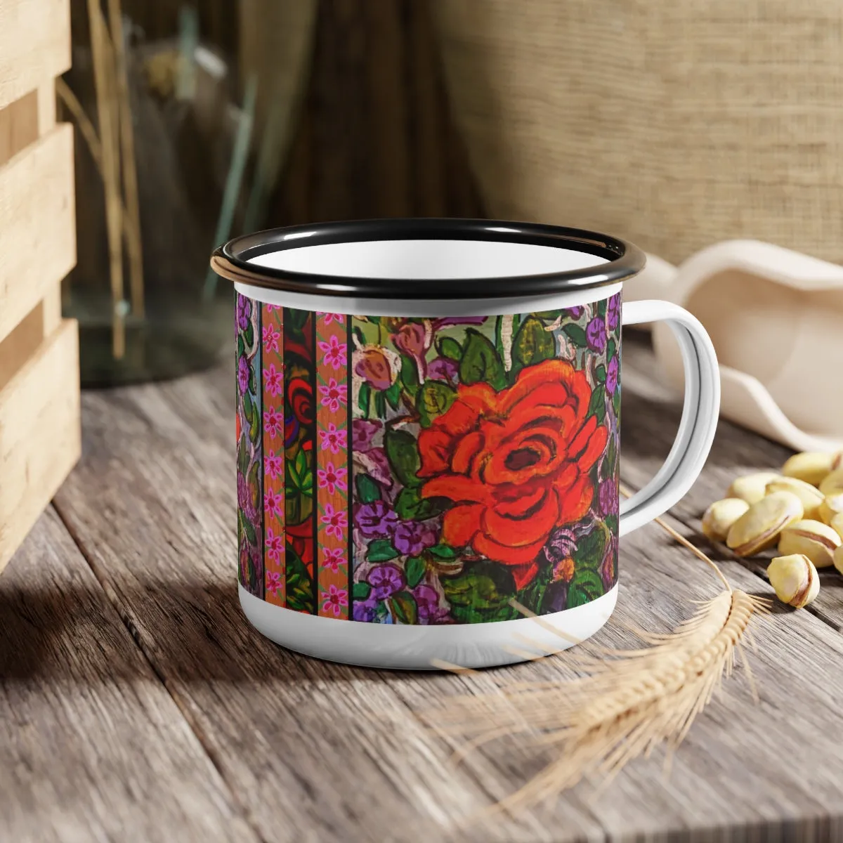 Enamel Camp Cup "Rose in Bloom"