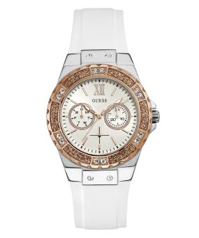 GUESS Ladies White Silver Tone Multi-function Watch