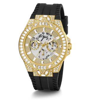 GUESS Mens Black Gold Tone Multi-function Watch