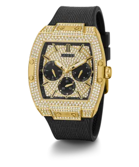 GUESS Mens Black Gold Tone Multi-function Watch