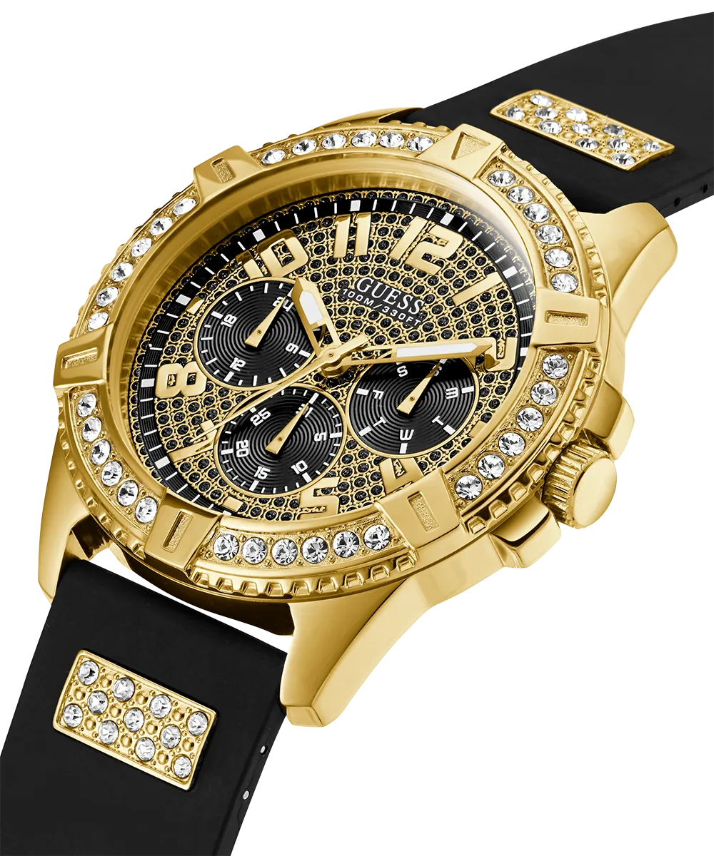 GUESS Mens Black Gold Tone Multi-function Watch