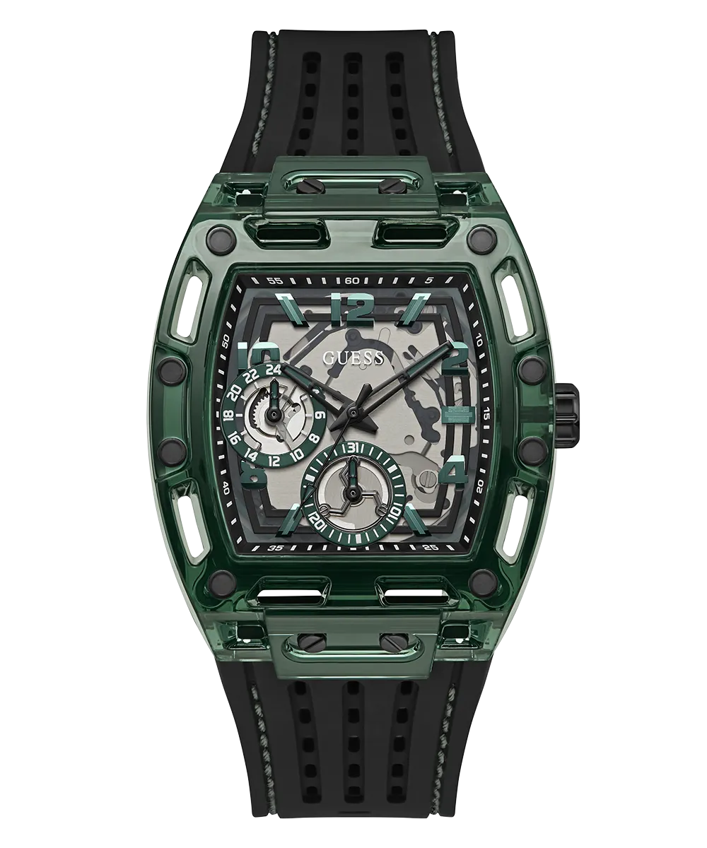 GUESS Mens Black Green Multi-function Watch