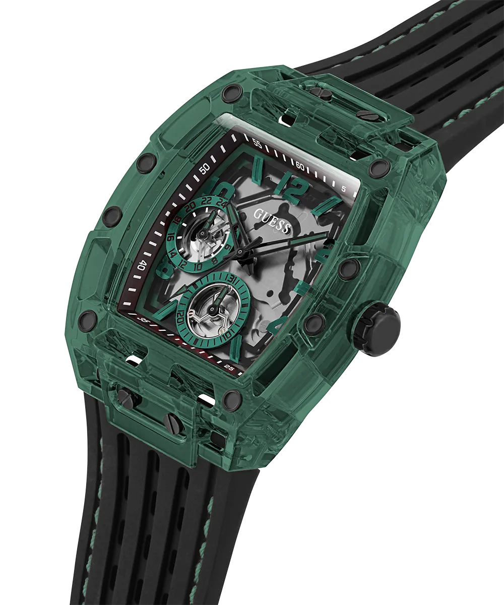 GUESS Mens Black Green Multi-function Watch