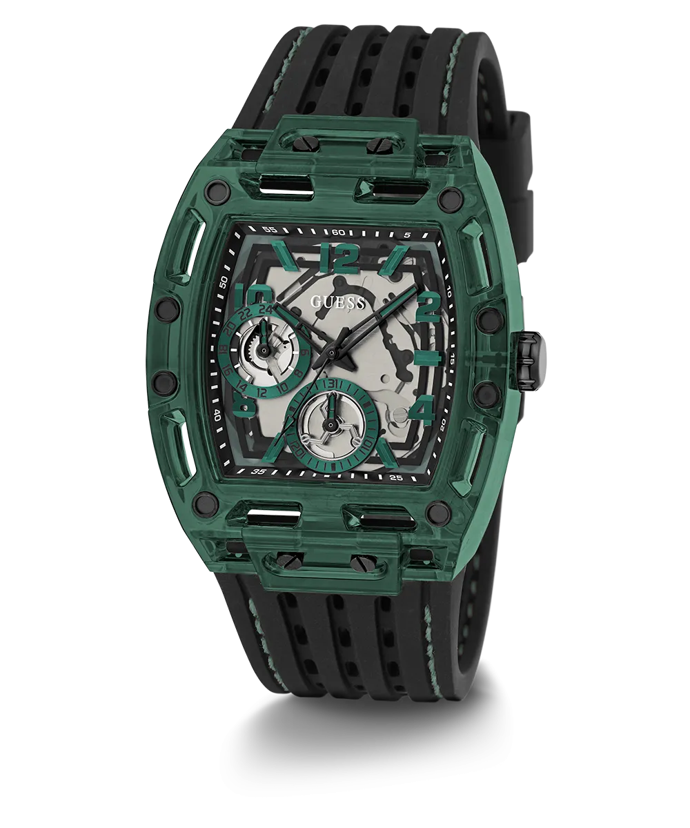 GUESS Mens Black Green Multi-function Watch