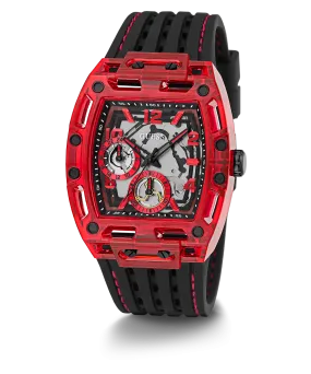 GUESS Mens Black Red Multi-function Watch