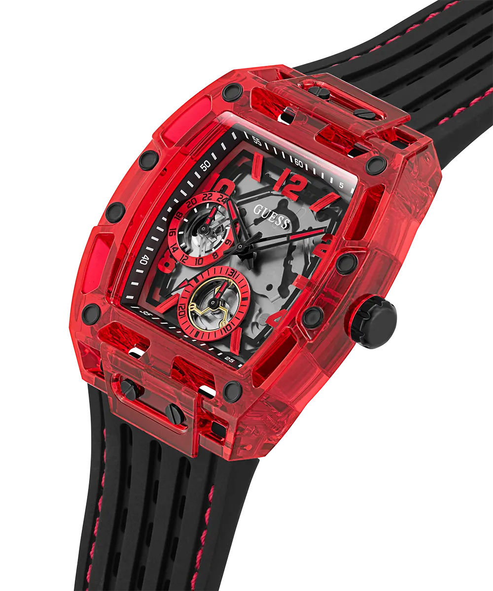 GUESS Mens Black Red Multi-function Watch