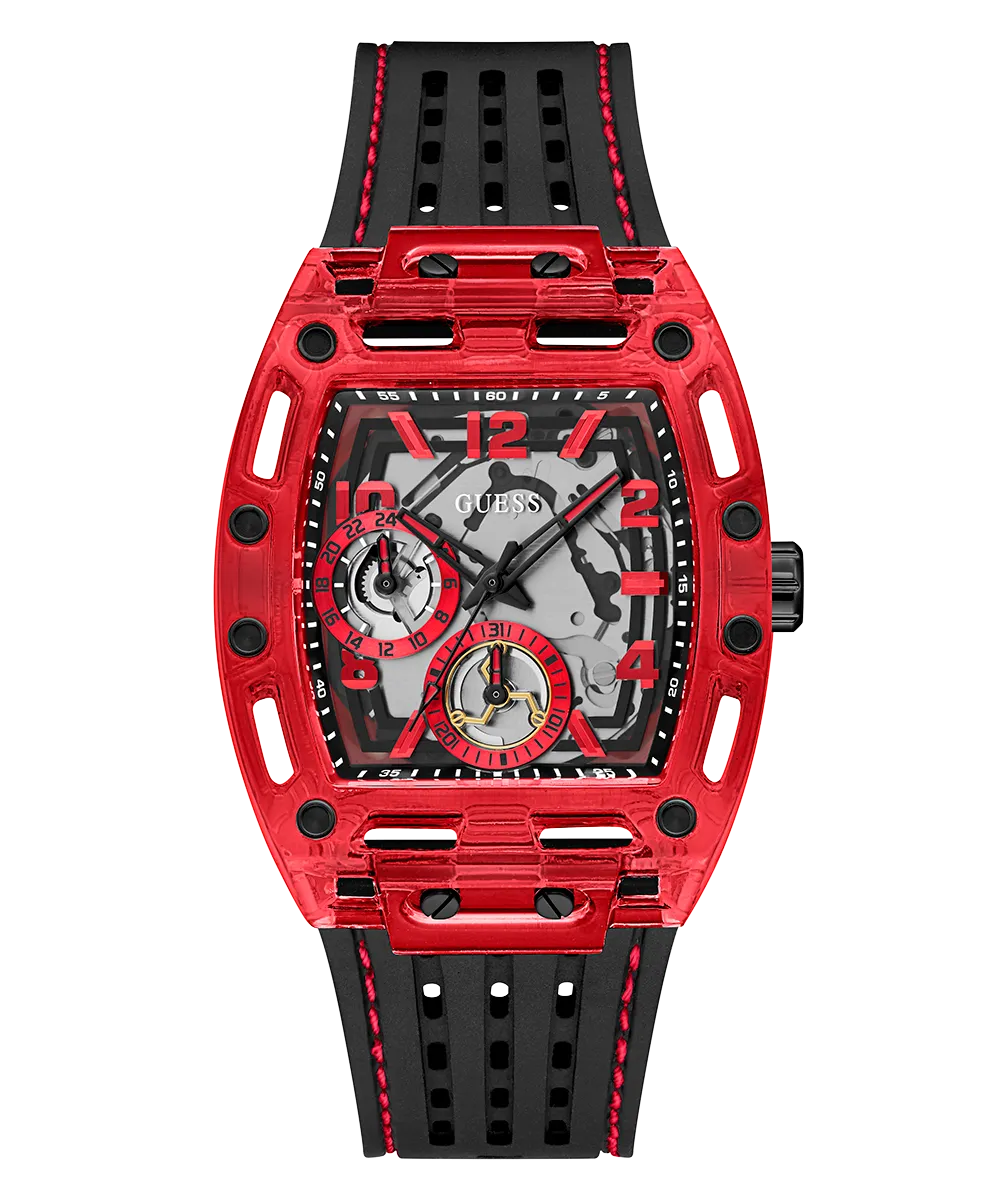 GUESS Mens Black Red Multi-function Watch