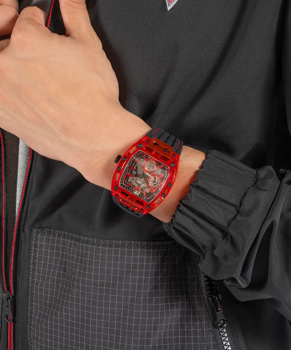 GUESS Mens Black Red Multi-function Watch