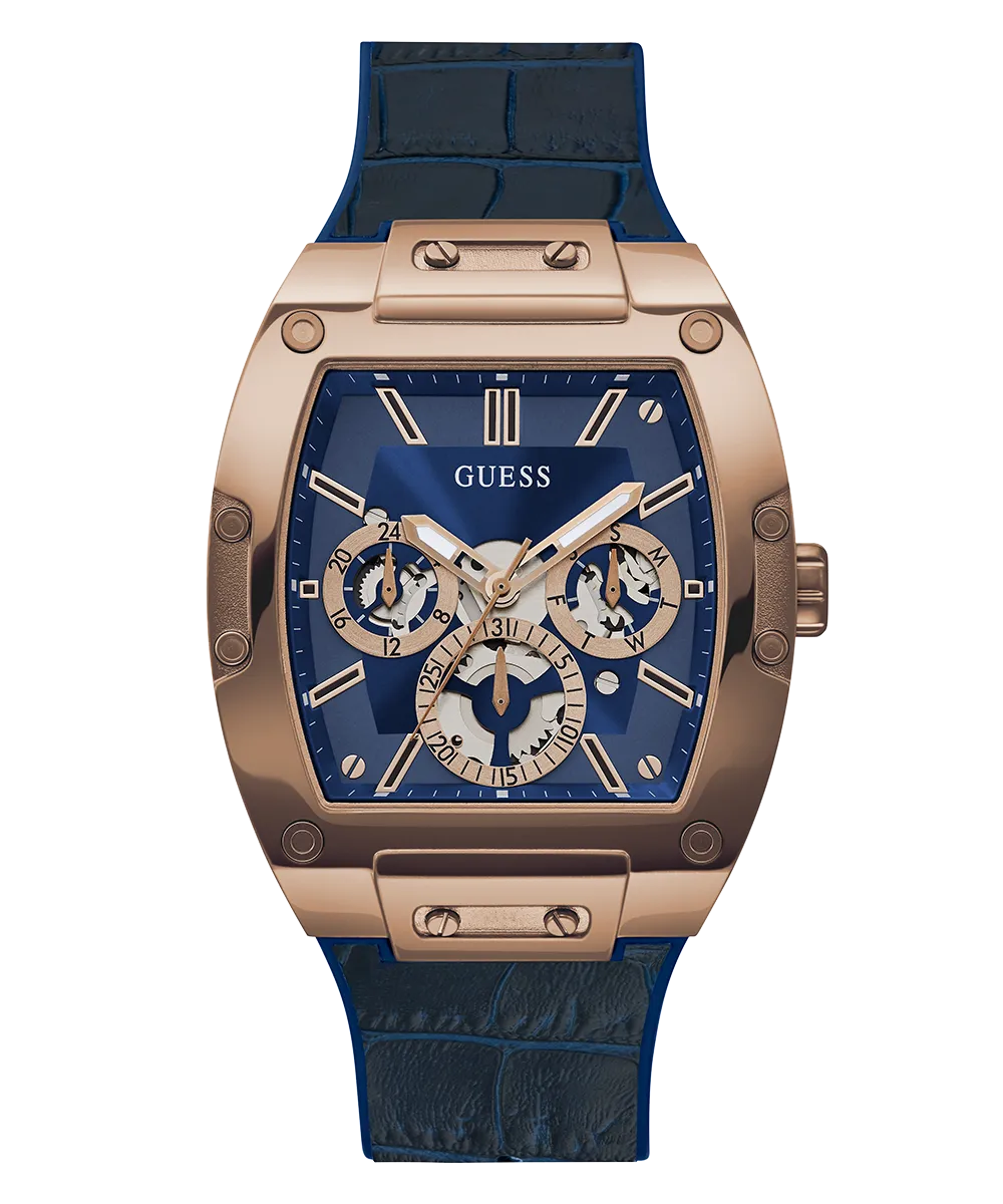 GUESS Mens Blue Gold Tone Multi-function Watch