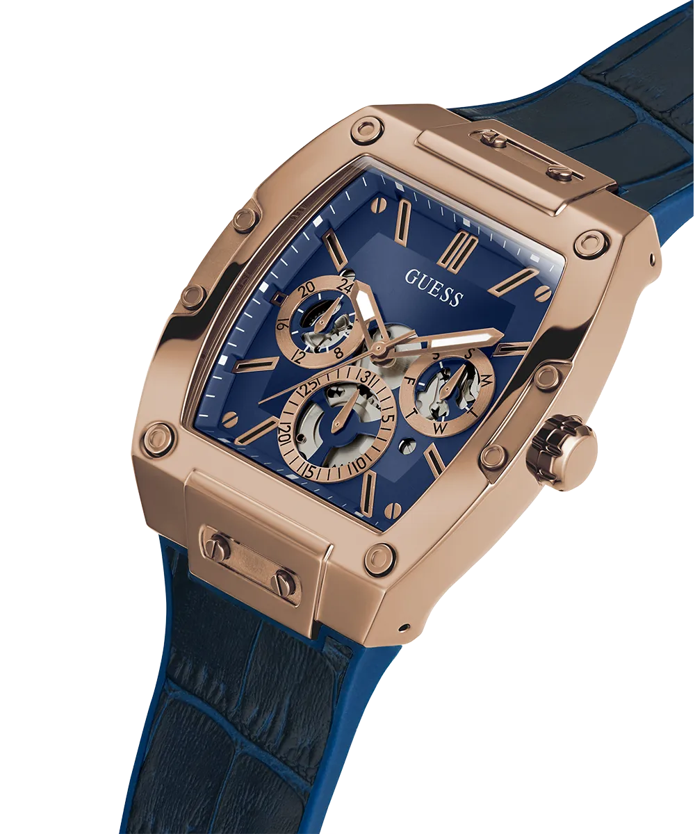 GUESS Mens Blue Gold Tone Multi-function Watch