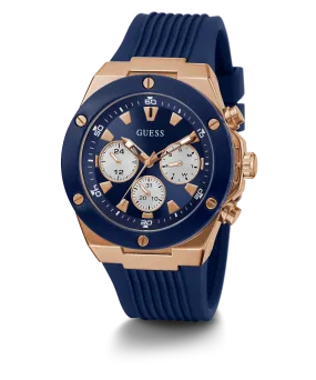 GUESS Mens Blue Rose Gold Tone Multi-function Watch