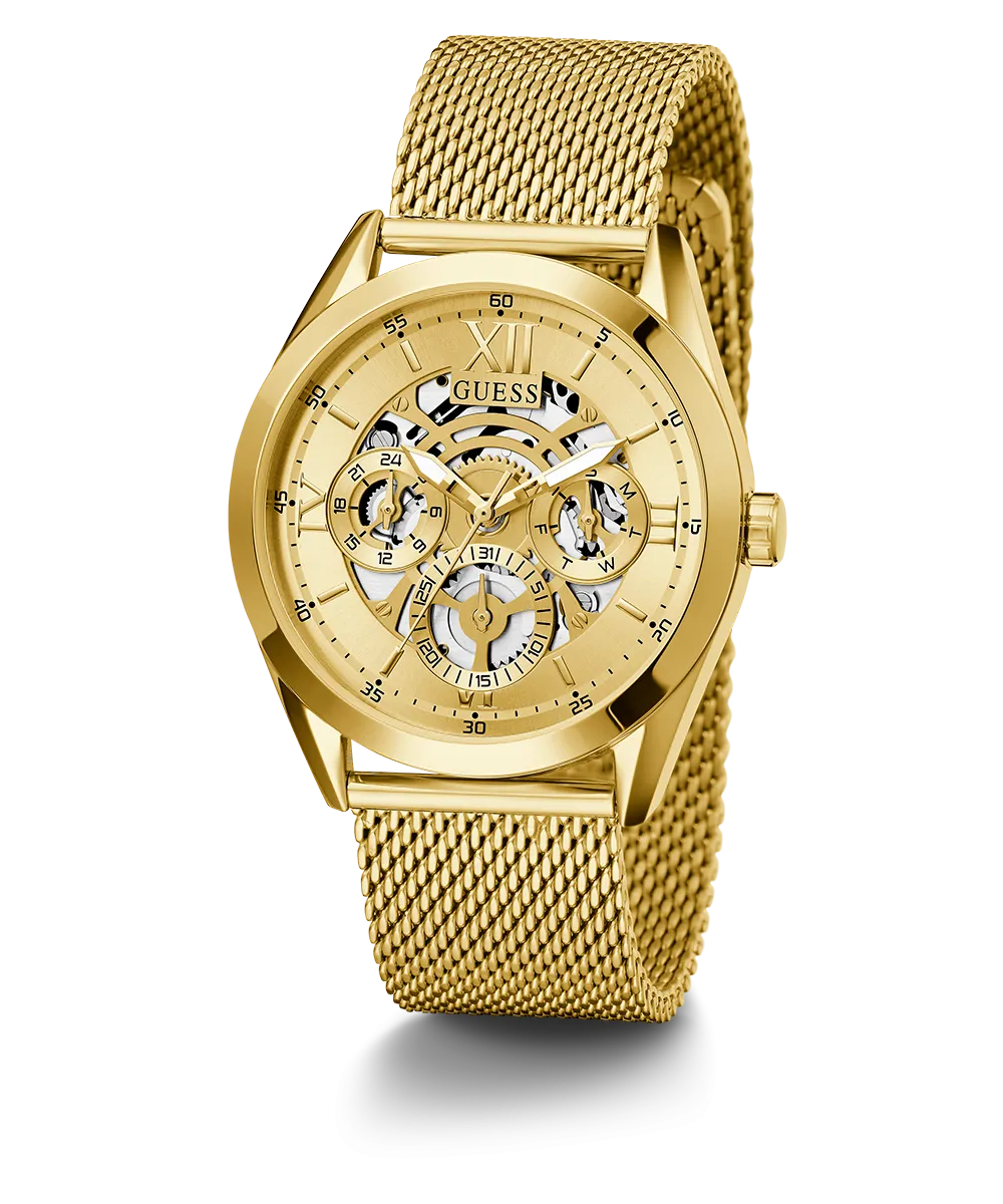 GUESS Mens Gold Tone Multi-function Watch