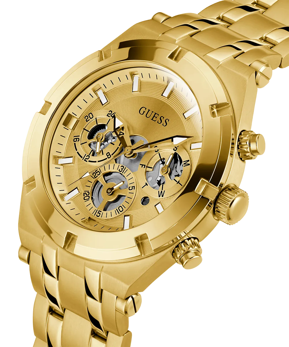 GUESS Mens Gold Tone Multi-function Watch