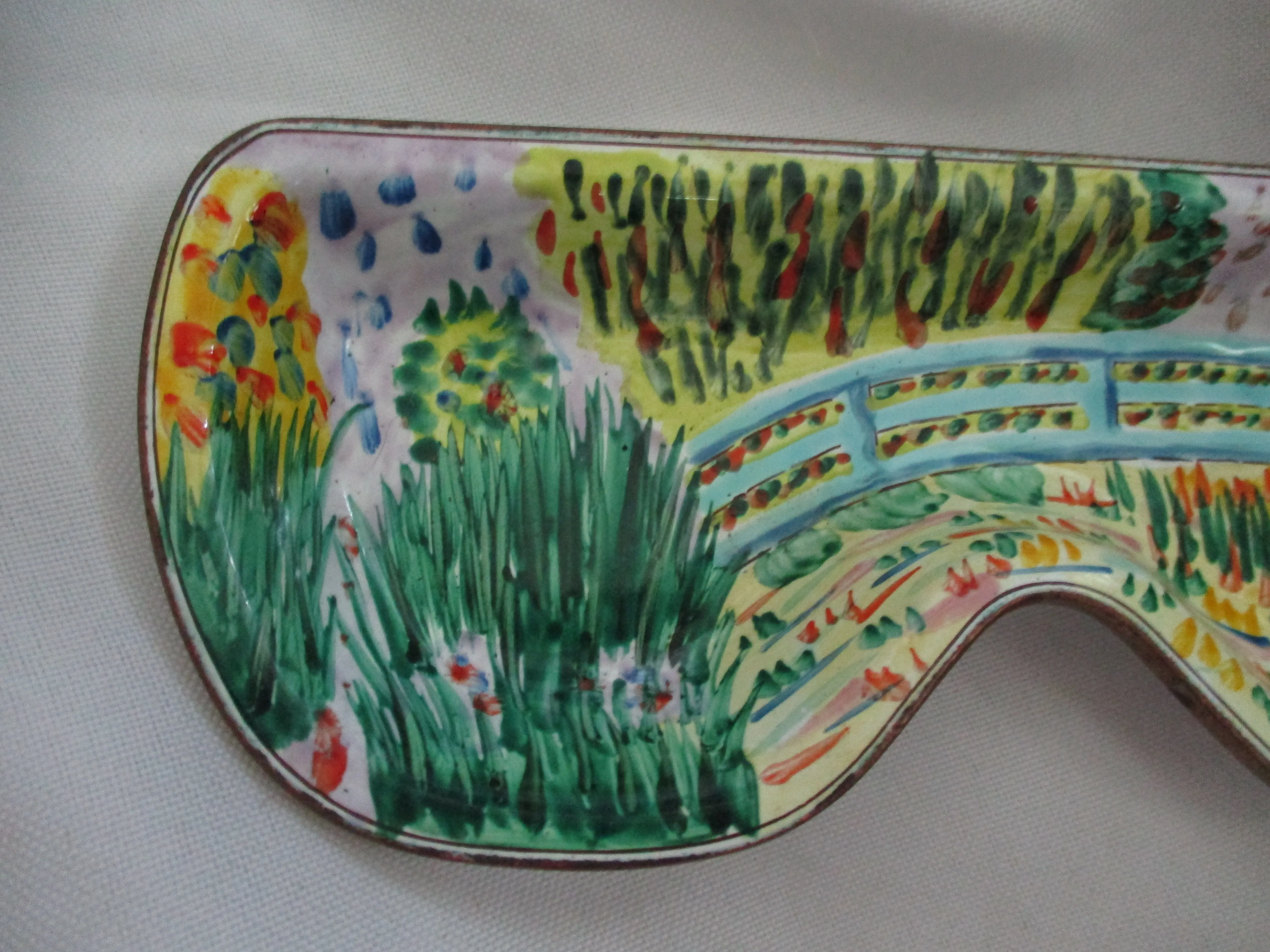 Handmade KELVIN CHEN 2001 Copper Enamel CLAUDE MONET BRIDGE Eyeglass Tray