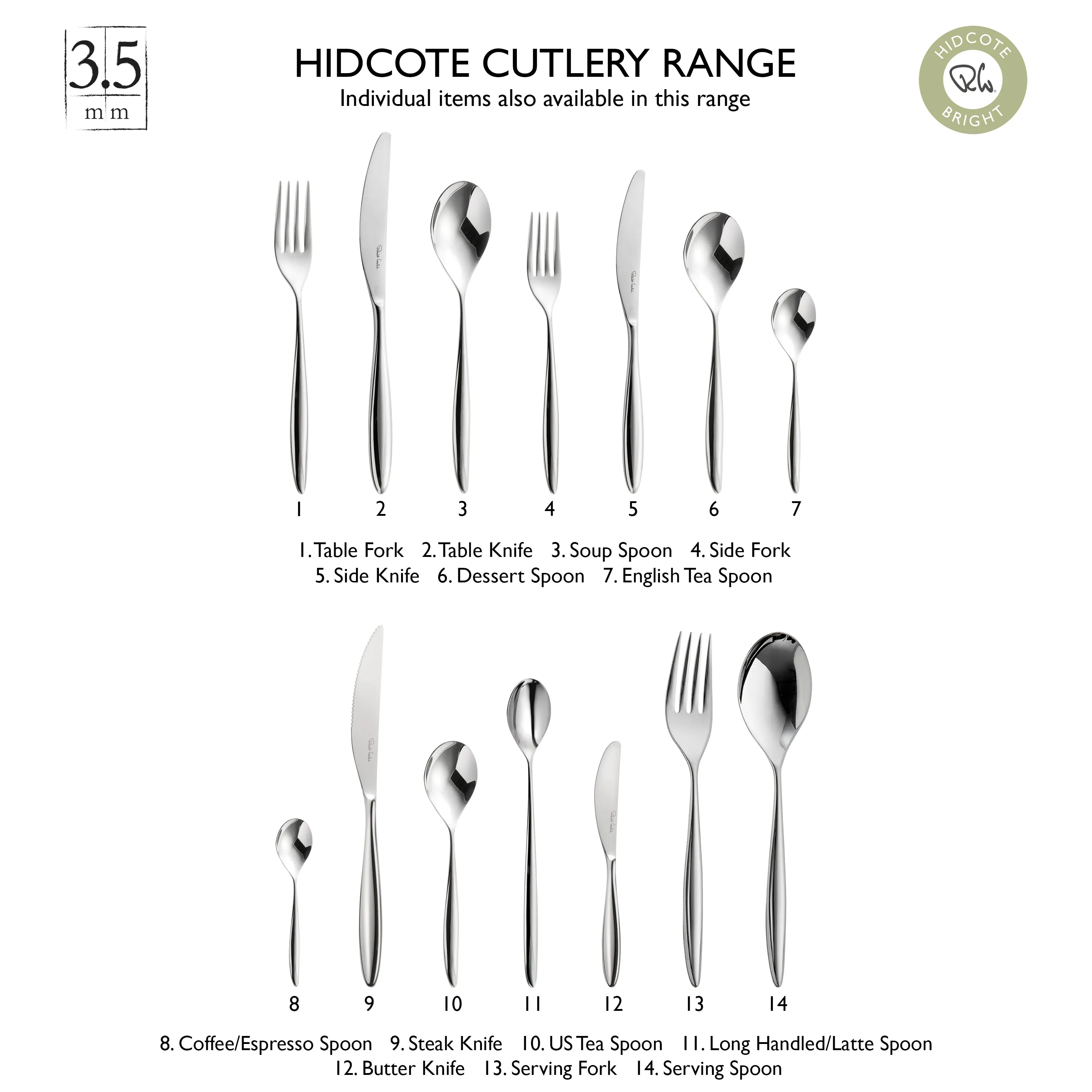 Hidcote Bright Cutlery Set, 24 Piece for 6 People