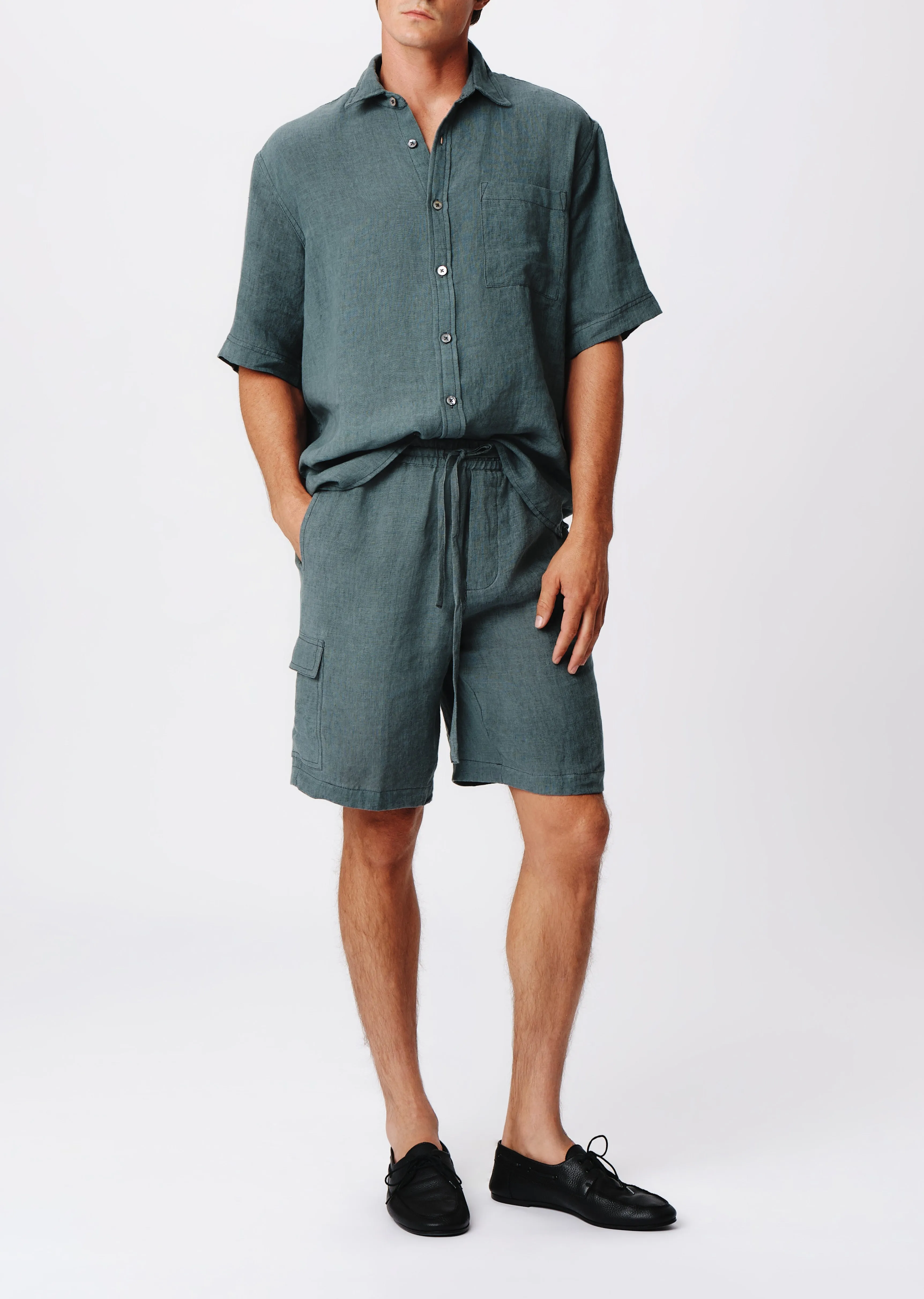 Linen with Wash Camp Shirt - Slate