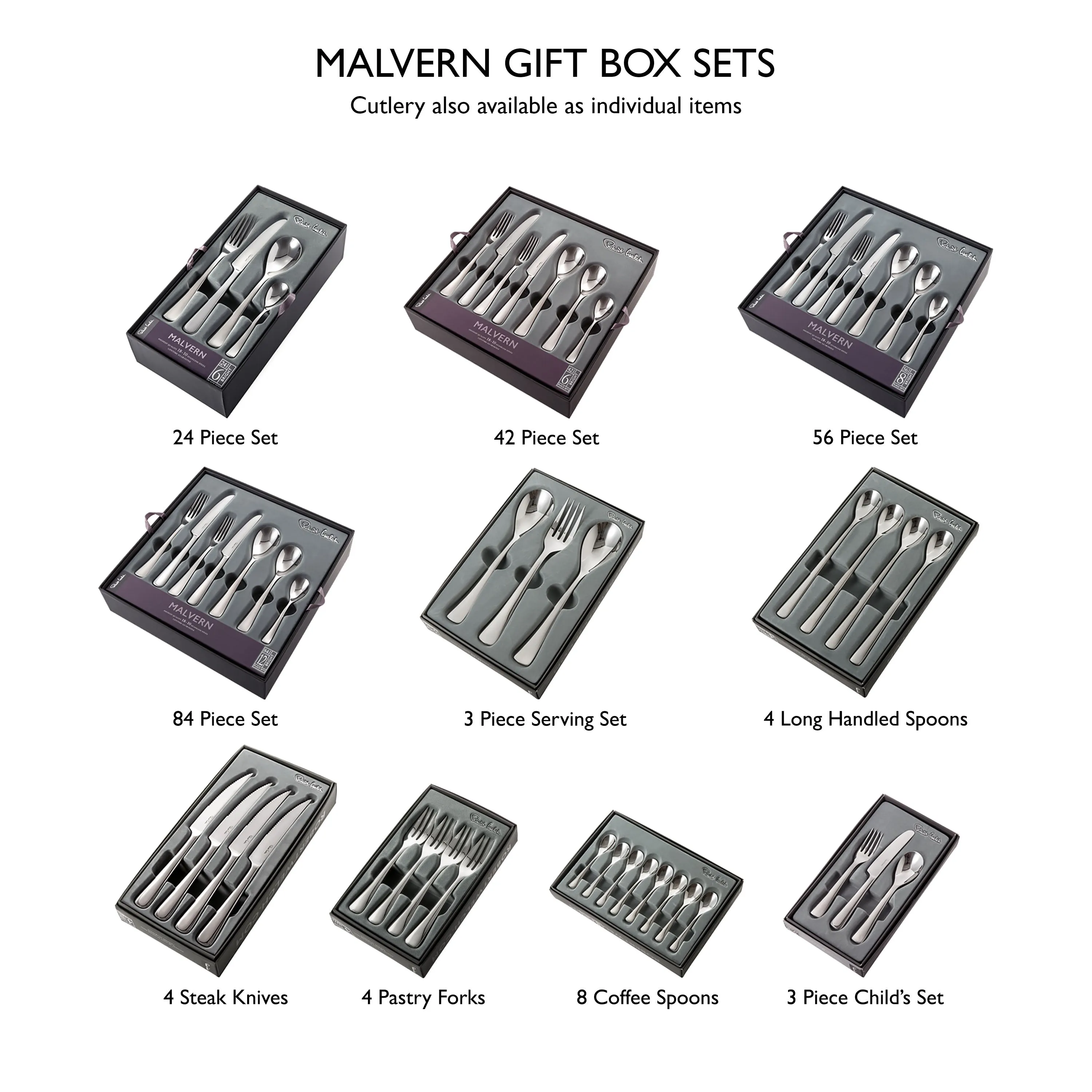 Malvern Bright Cutlery Set, 56 Piece for 8 People