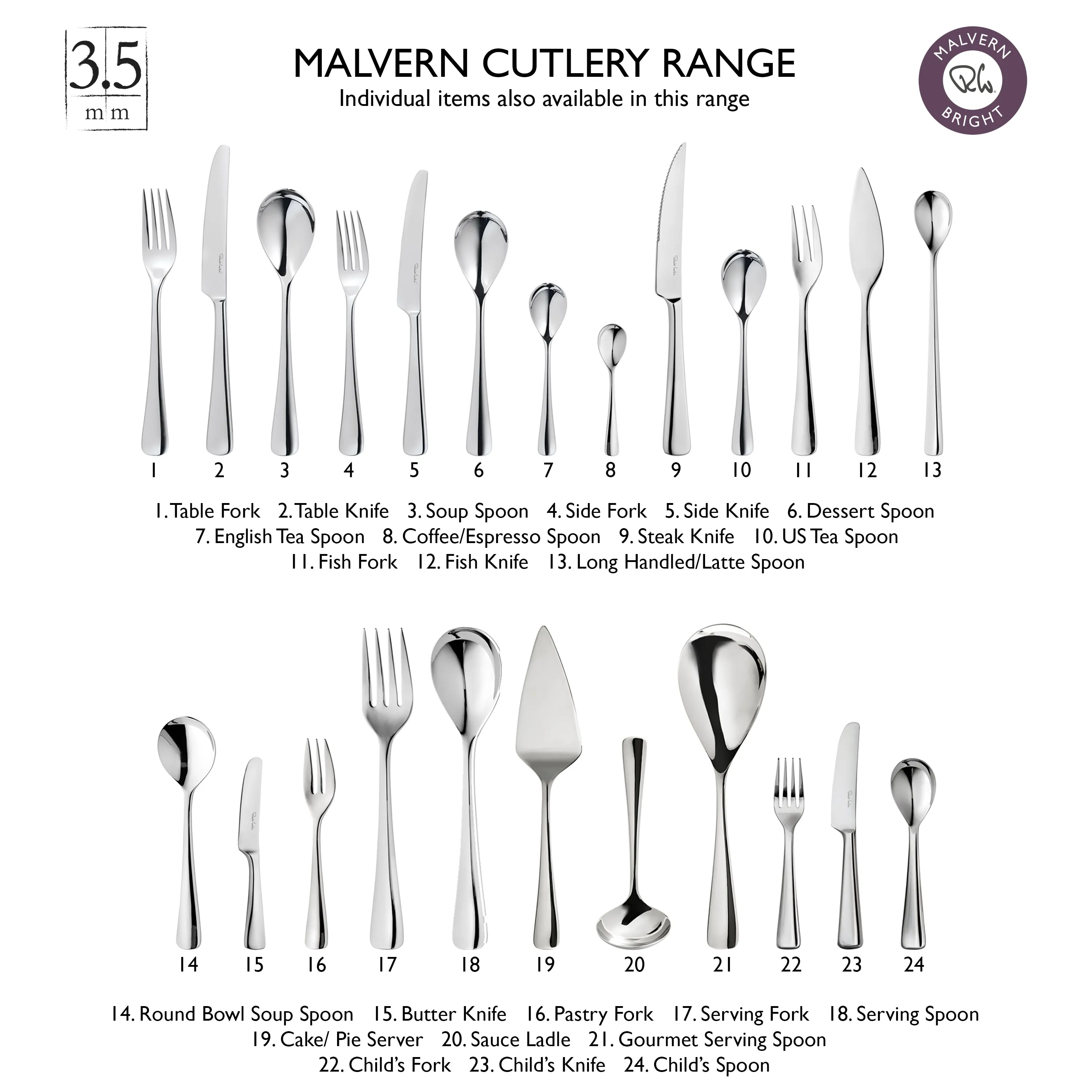 Malvern Bright Cutlery Set, 56 Piece for 8 People