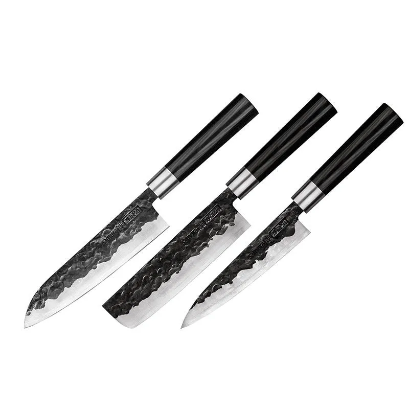 Set of 3 Blacksmith Knives Utility Santoku Nakiri - SAMURA