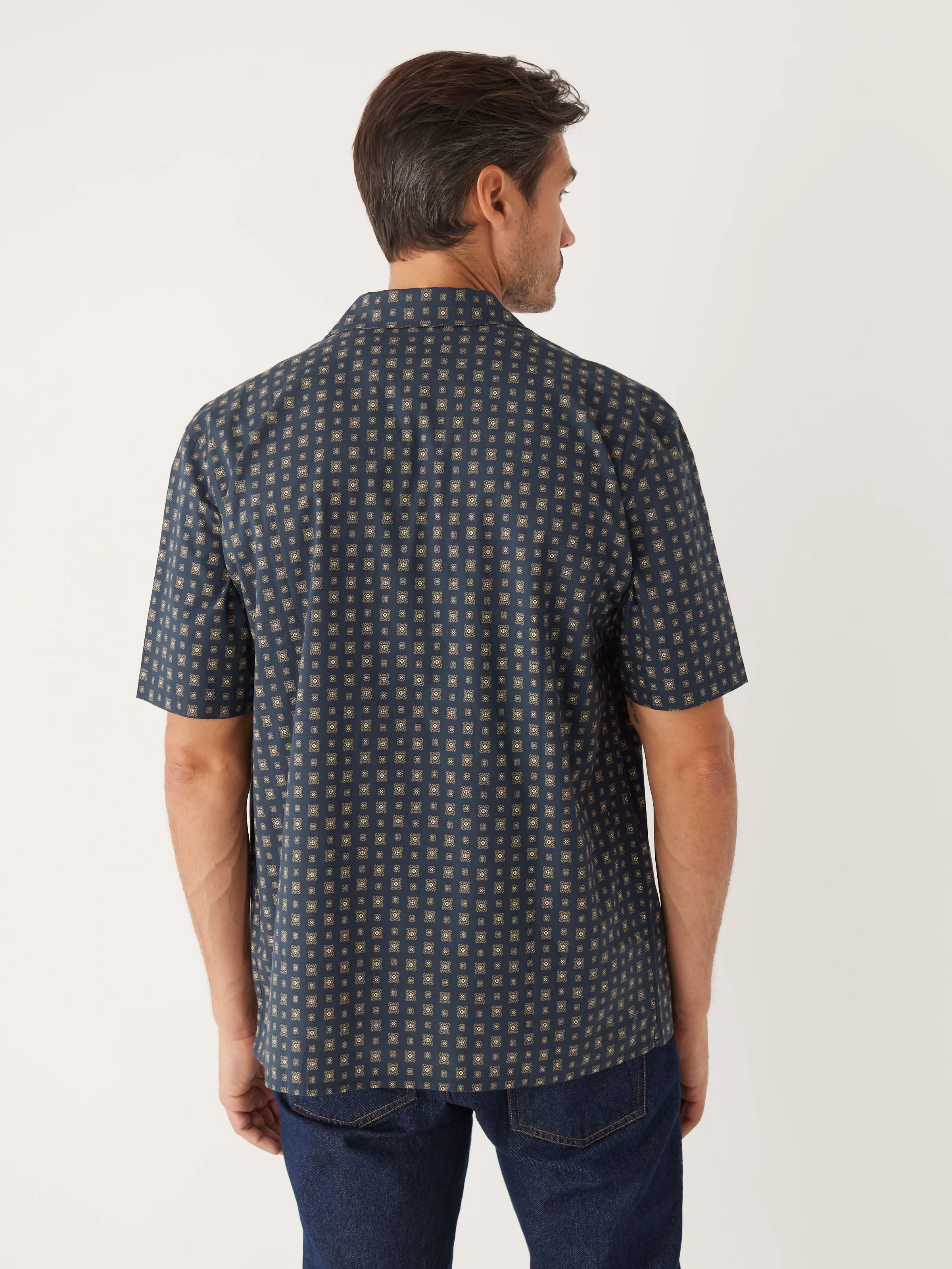 The Printed Camp Collar Shirt in Deep Blue