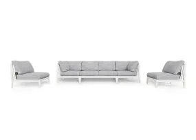 White Aluminum Outdoor Sofa with Armless Chairs - 6 Seat