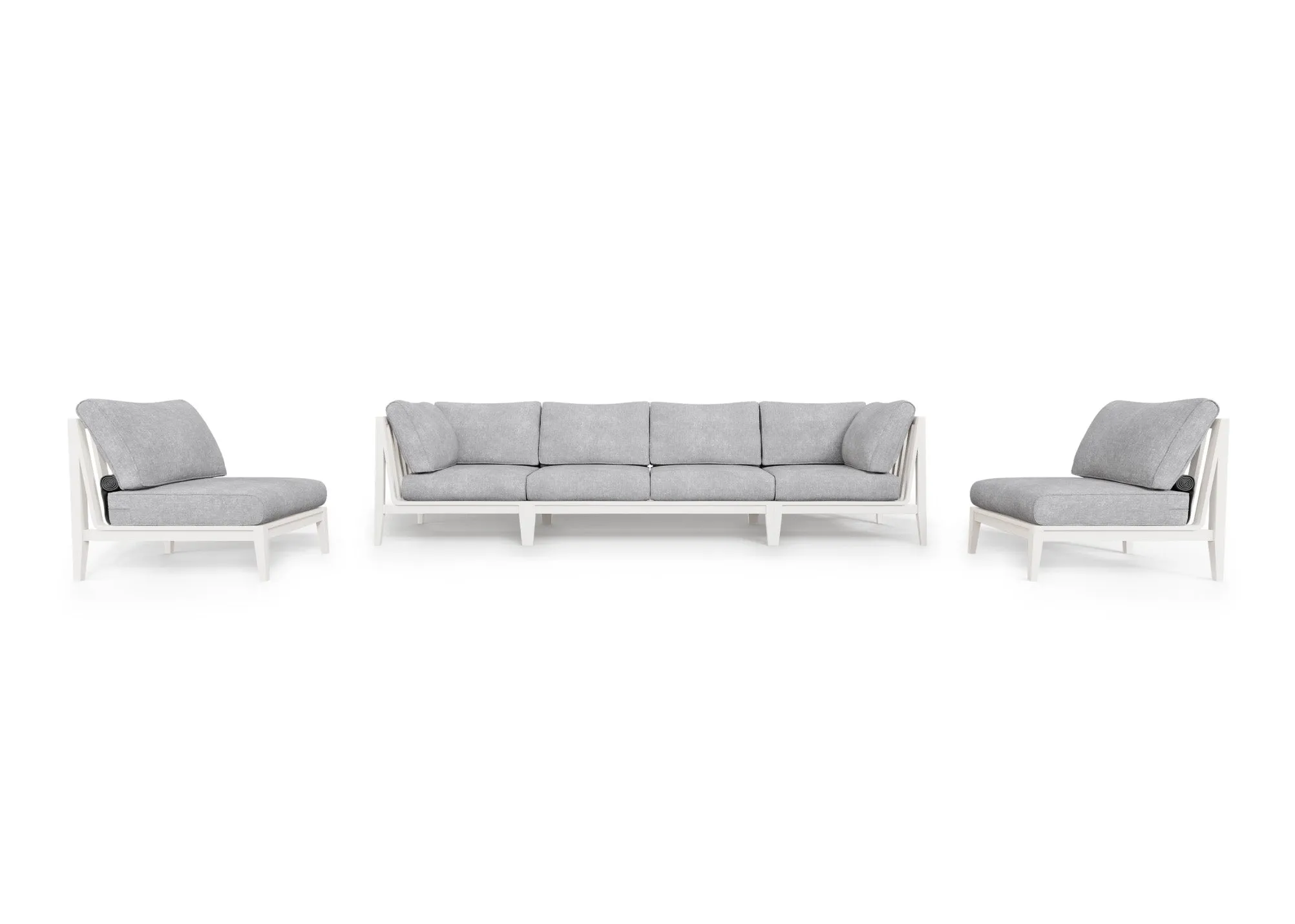 White Aluminum Outdoor Sofa with Armless Chairs - 6 Seat