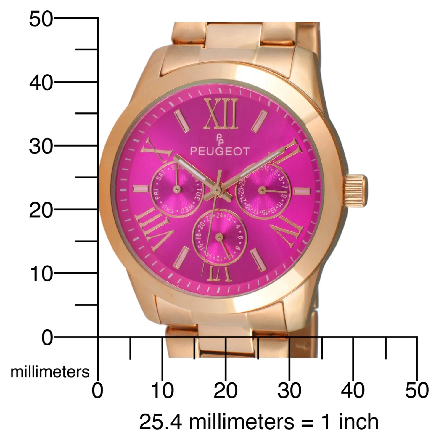 Women's 40mm Pink Dial Boyfriend Watch Multi-Function Steel Bracelet